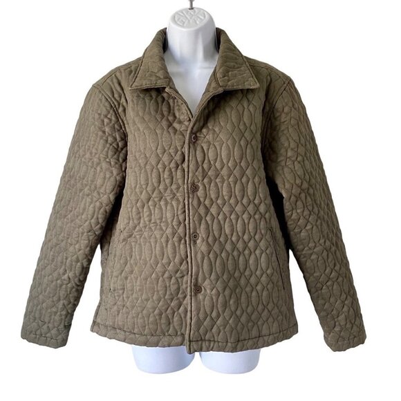 Green Quilted Jacket Coat with Buttons Pockets Decorated Originals Womens Large - Picture 8 of 11